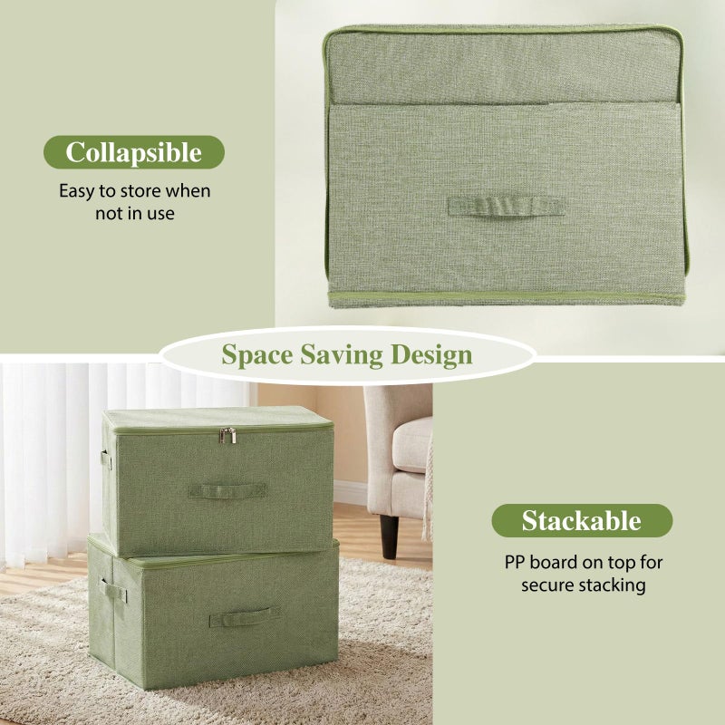 ANMINY Storage Bins with Zipper Lids 13 Qt Lidded Fabric Storage Boxes Baskets Cubes with Handles Collapsible Washable Cotton Linen Closet Shelf Clothes Organizer Containers - Green, Small - Image 5